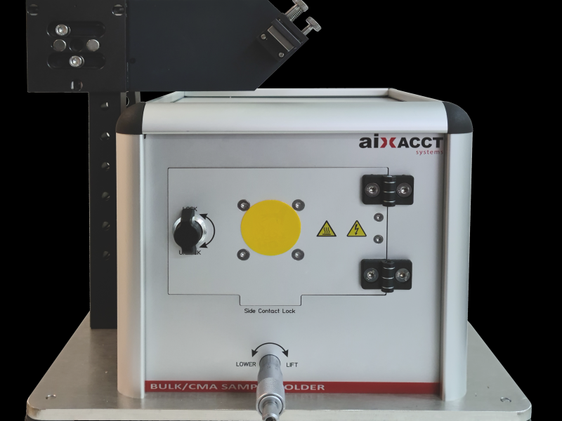 Sample holder with heating chamber for piezo electric characterization of various sample geometries