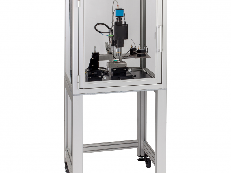 Sample holder with microscope laser for measuring small actuators and fiber compound materials with dynamic force excitation